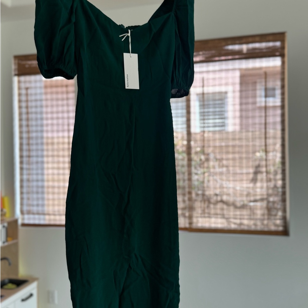 Reformation Dark Green Long Sleeve Dress